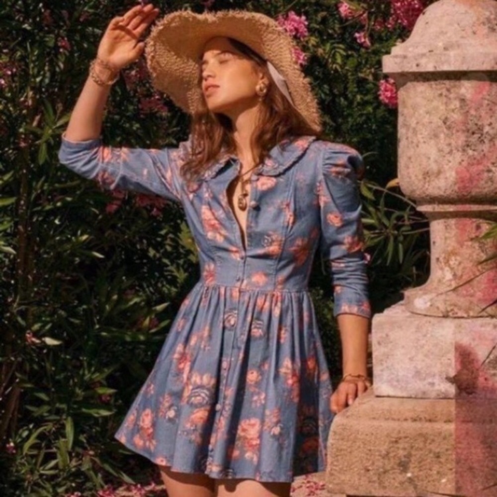 NWOT Loveshackfancy Beyers Ruffle Trim Collar Corduroy Puff Sleeve Mini Dress 2 - Picture 16 of 17